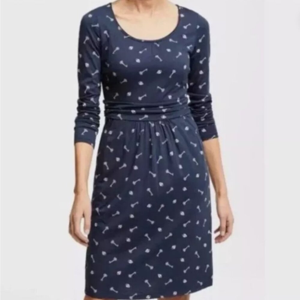 Boden Mabel Lock and Key Print Long Sleeve Modal Blend Sheath Dress Blue 6P
